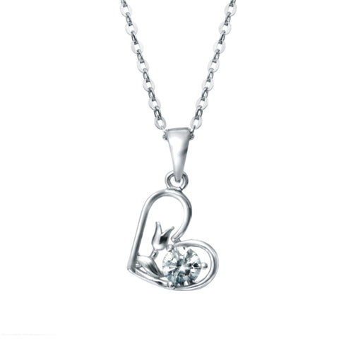 Angie Jewels & Co. Flower Heart Pendant Necklace Made With Swarovski Zirconia