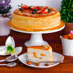 Salted Caramel Almond Mille Crepe Cake