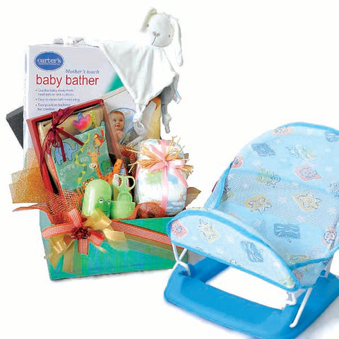 Baby Bathtime - Newborn Baby Shower Gift - Carter's Baby Bather, Diapers, Bebe Grooming Set