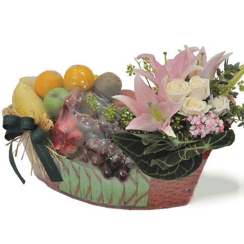 Nezaket Fresh Fruits Basket with Flowers Gift
