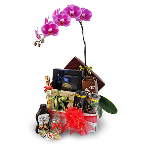 Pudina Orchid - Halal Food Hamper Gift w Phalaenopsis Orchid